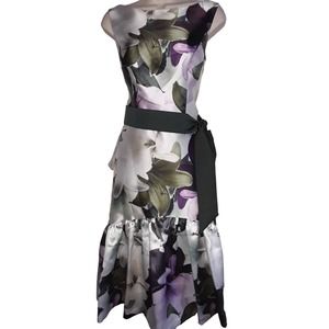 NWT Sz 6 Kay Unger New York Floral Printed Tea-Length Dress